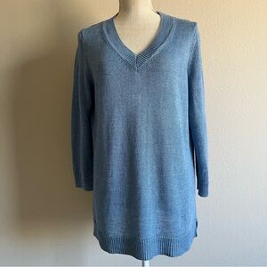 Talbots 100% Linen Light Blue v neck side vents  women’s sweater size large